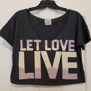 Graphic crop off the shoulder top
